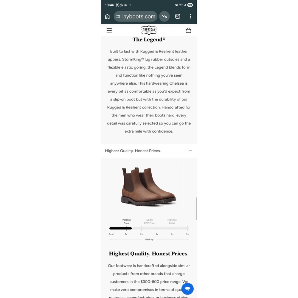 Thursday Boot Co. Legend Chelsea Boots Men's 9.5 US Brown Matte Lug Sole Unworn - Picture 10 of 11